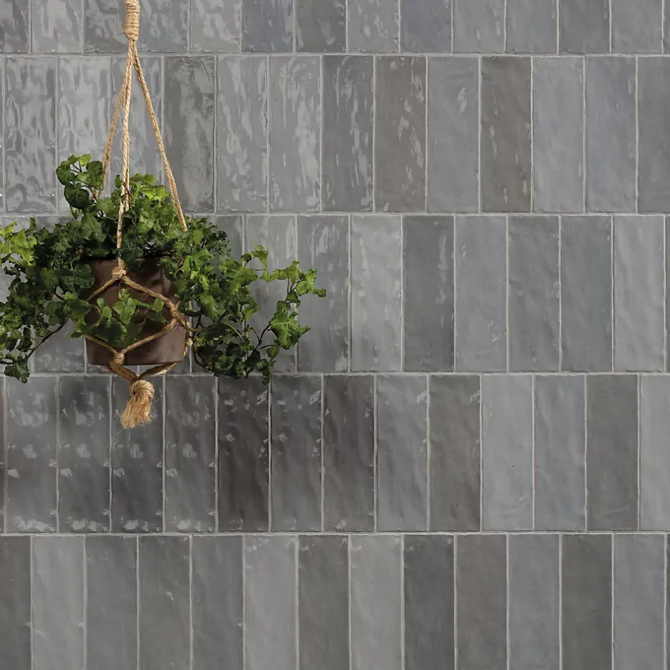 Carrelage effet Zellige Gris 20x6,5x0,85 cm Brillant Orisel - Mur intérieur --Ro'Ma Carrelage Clearance