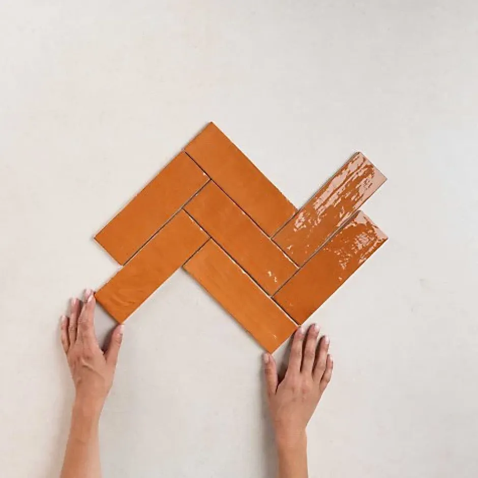 Gioia Materia Carrelage Effet Zellige Orange LA RIVIERA 6,5x20 Ginger - Les Carreaux de Jean