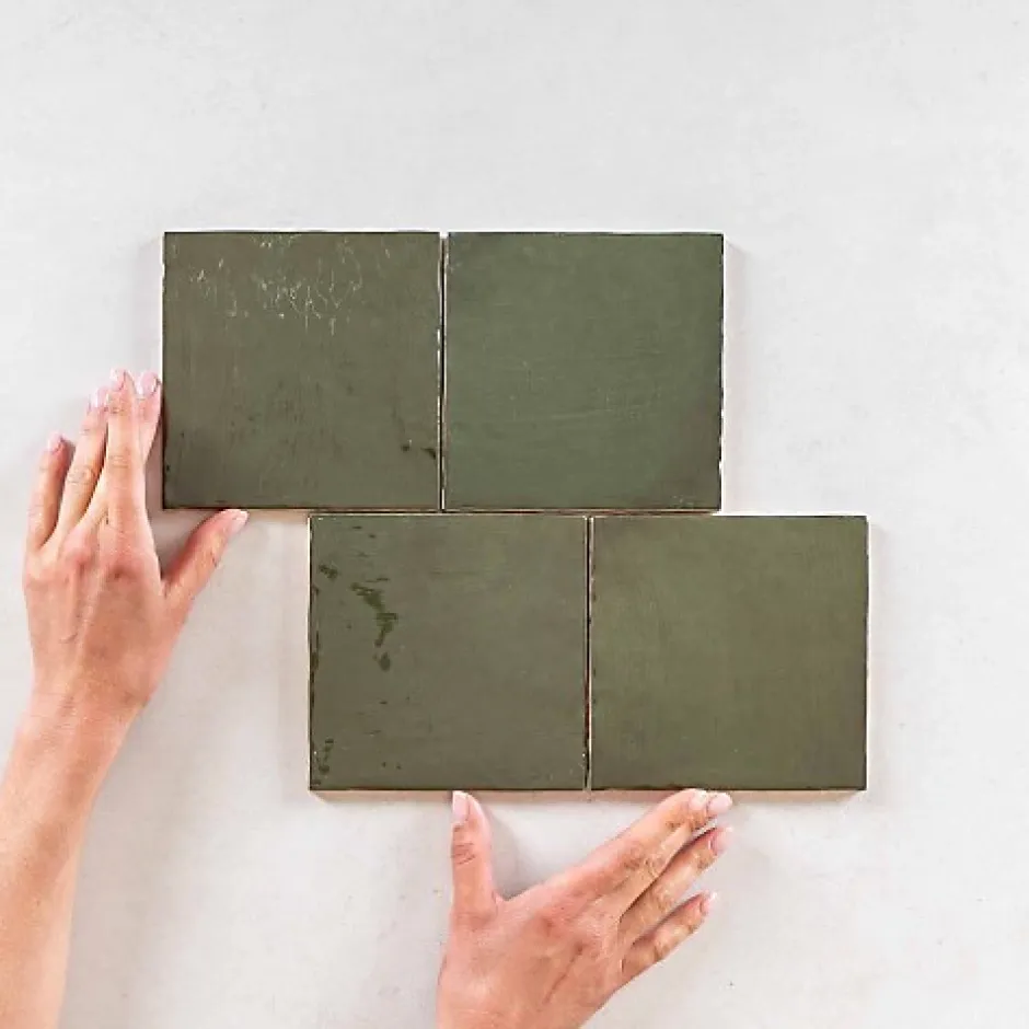 Carrelage Effet Zellige Vert LA RIVIERA 13,2x13,2 Botanical Green - Les Carreaux de Jean-Gioia Materia