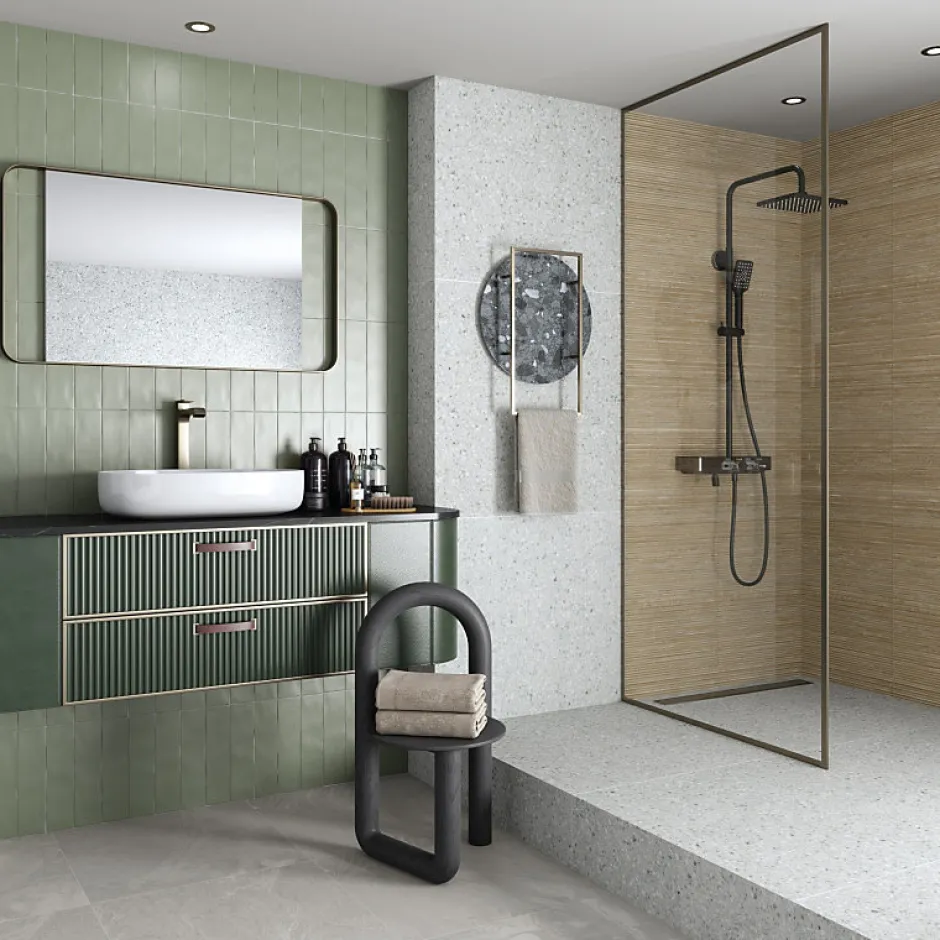 Carrelage extérieur antidérapant effet terrazzo 80x80 cm NIZA-R Antideslizante Gris-Aelle Carrelage New