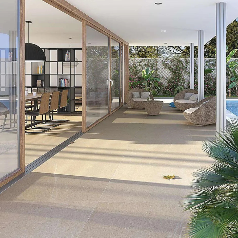 Aelle Carrelage Carrelage extérieur antidérapant effet pierre beige 120x120 cm SEINE R CREMA