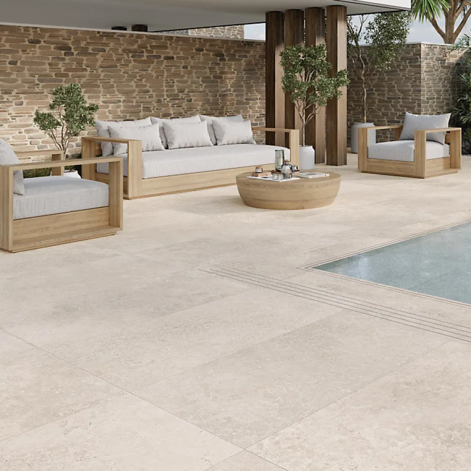 Aelle Carrelage Carrelage extérieur effet pierre naturelle de travertin 60x120 cm MYK-CR SAND