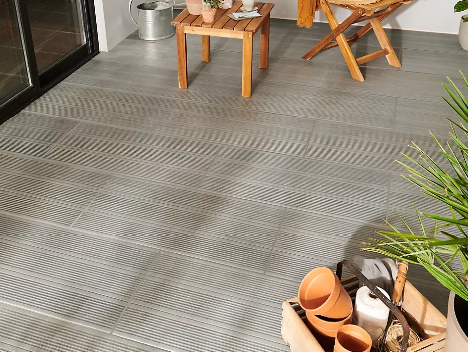 GoodHome Carrelage extérieur Kontempo anthracite 37 x 75 cm (vendu au carton)