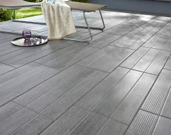GoodHome Carrelage extérieur Stripe wood gris 30 x 60 cm