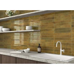 Aelle Carrelage Carrelage faïence mur marron vert brillant rectangulaire 5x40 cm BALI MOSS