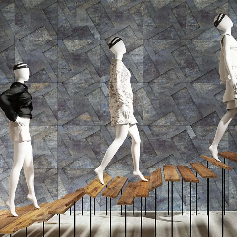 Carrelage grès cérame effet métal Alchemy 7.0 Mosaïque Brick 30x30-cm Bleu - Martelé - boîte de 0.53 m2 --Gioia Materia Sale