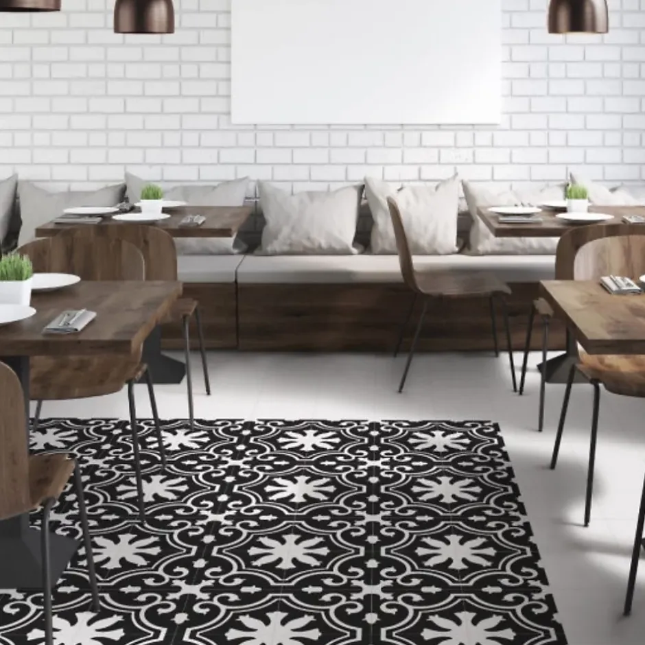 Carrelage grès cérame effet carreau ciment Valencia Night 25x25 cm Noir et Blanc - Mat - boîte de 1.13 m2-Gioia Materia