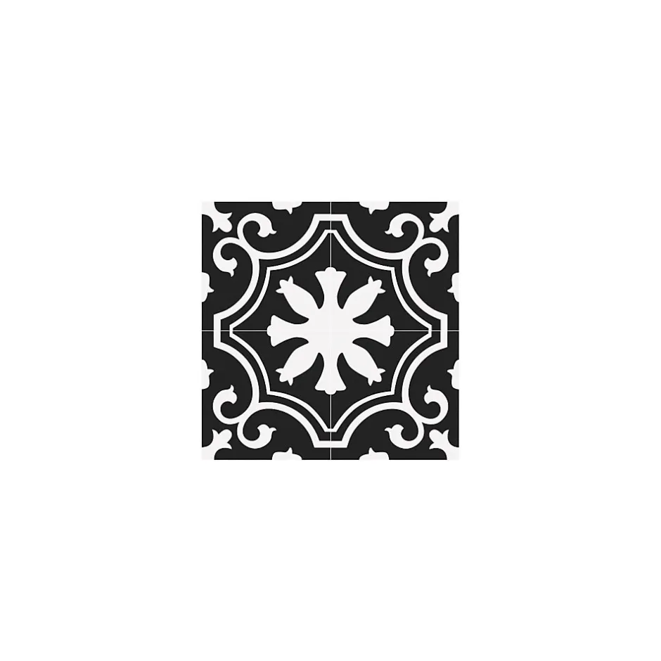 Carrelage grès cérame effet carreau ciment Valencia Night 25x25 cm Noir et Blanc - Mat - boîte de 1.13 m2-Gioia Materia