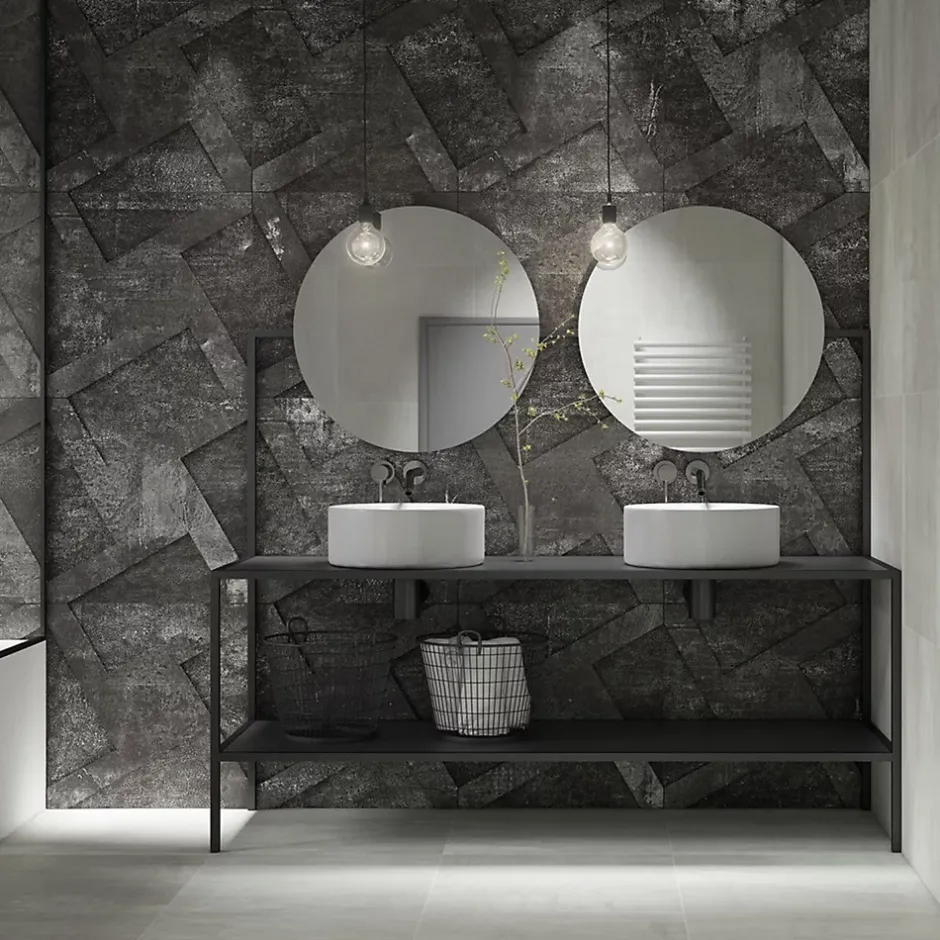 Gioia Materia Carrelage grès cérame effet métal Alchemy 7.0 30x10 cm Noir - Martelé - boîte de 1.05 m2