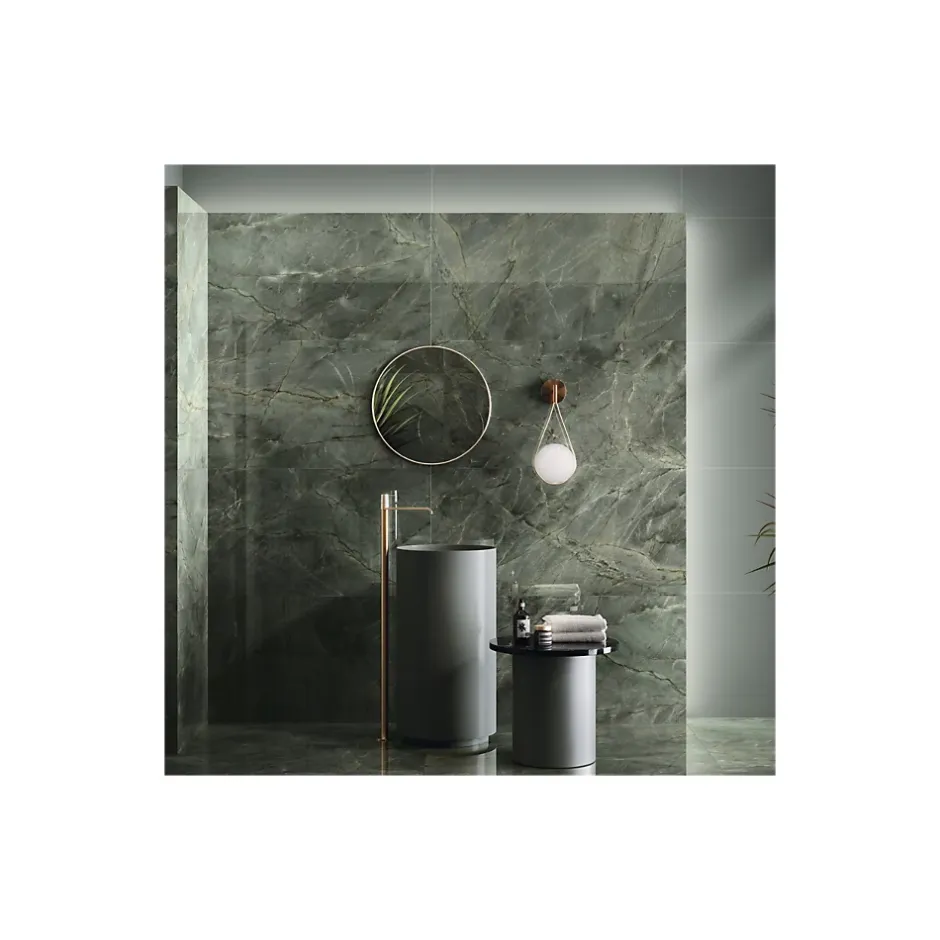 Carrelage grès cérame effet marbre VERDE DORATO 120x60 cm Vert - Brillant / Poli - boîte de 1.44 m2-Gioia Materia Clearance