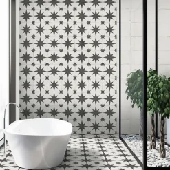 Carrelage grès cérame effet carreau ciment vieilli CHEZ COCO SUN 25x25cm 25x25 cm Noir et Blanc - Mat - boîte de 1.13 m2-Gioia Materia Online