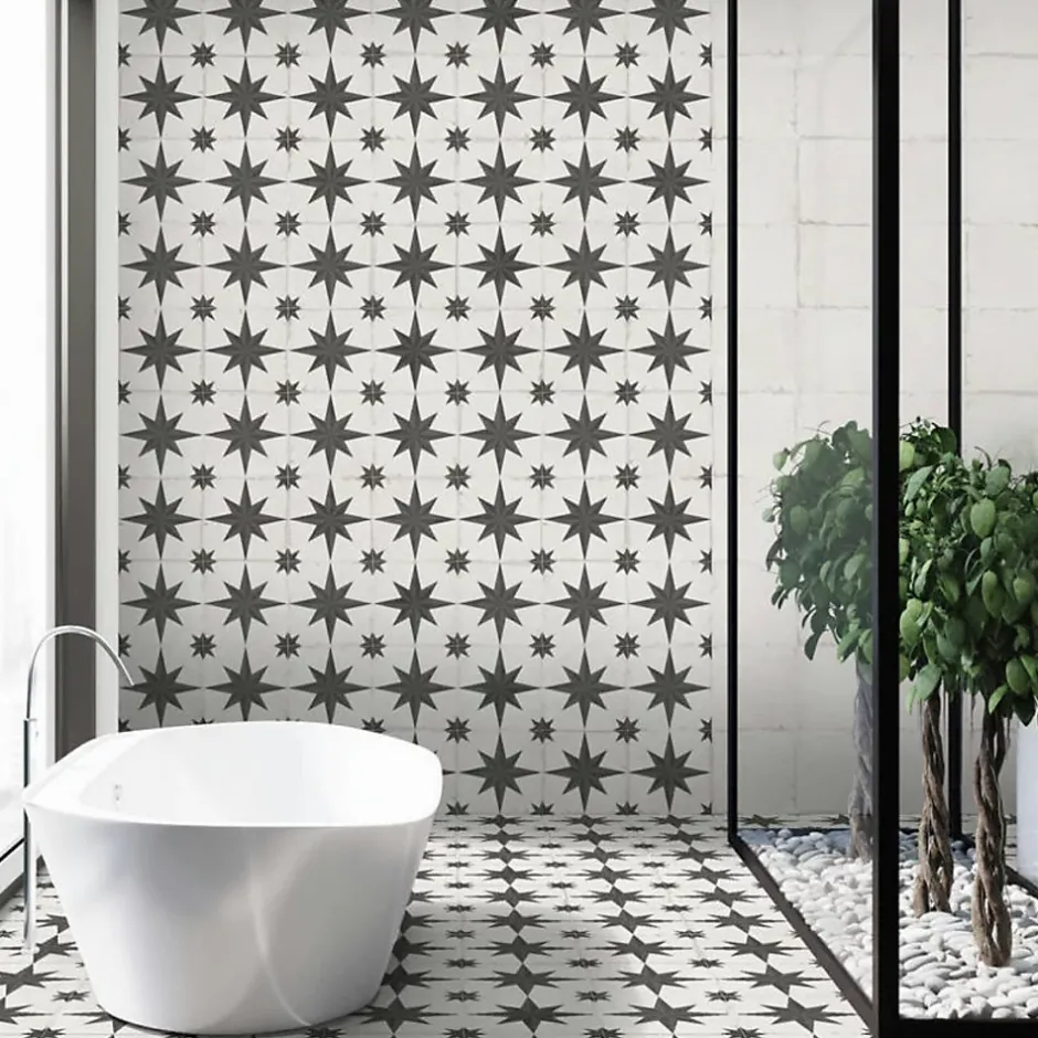 Carrelage grès cérame effet carreau ciment vieilli CHEZ COCO SUN 25x25cm 25x25 cm Noir et Blanc - Mat - boîte de 1.13 m2-Gioia Materia Online