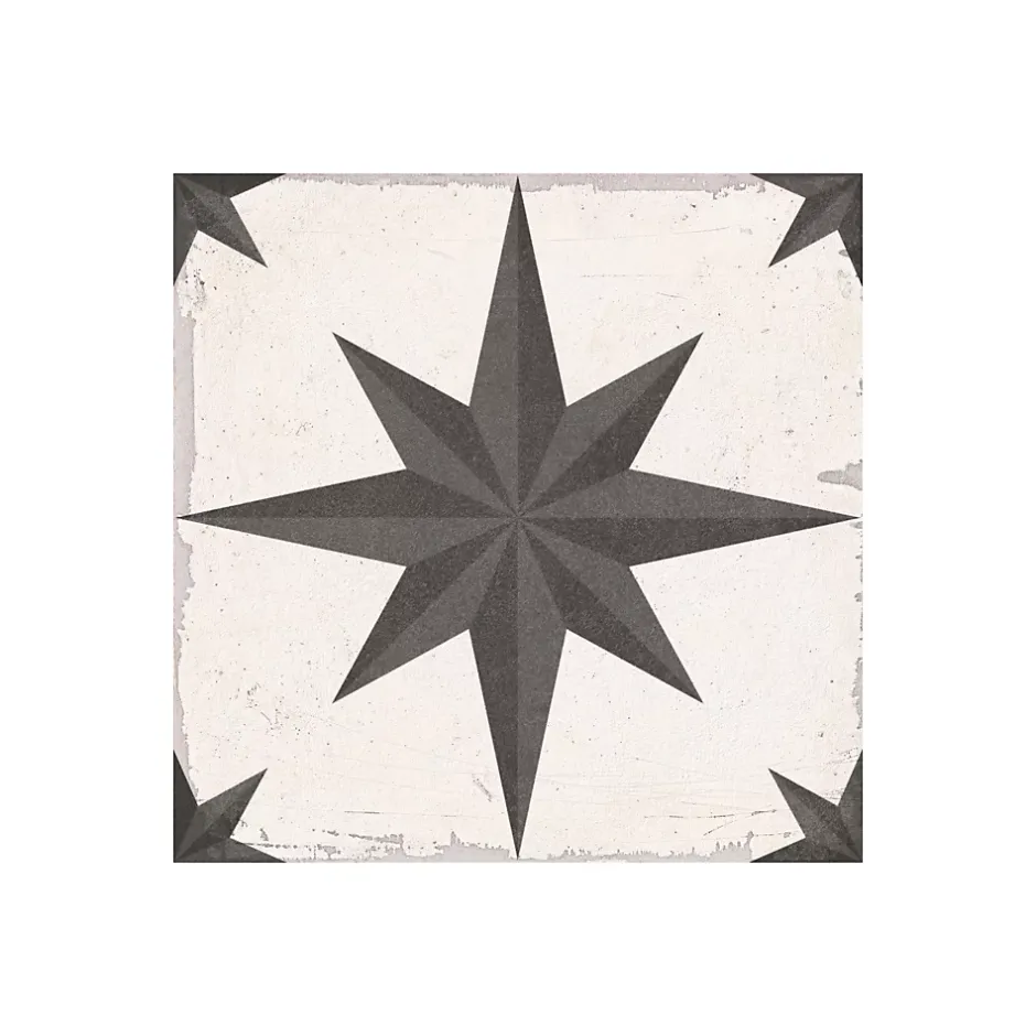 Carrelage grès cérame effet carreau ciment vieilli CHEZ COCO SUN 25x25cm 25x25 cm Noir et Blanc - Mat - boîte de 1.13 m2-Gioia Materia Online