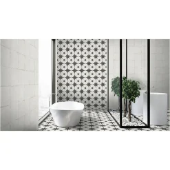 Carrelage grès cérame effet carreau ciment vieilli CHEZ COCO SUN 25x25cm 25x25 cm Noir et Blanc - Mat - boîte de 1.13 m2-Gioia Materia Online