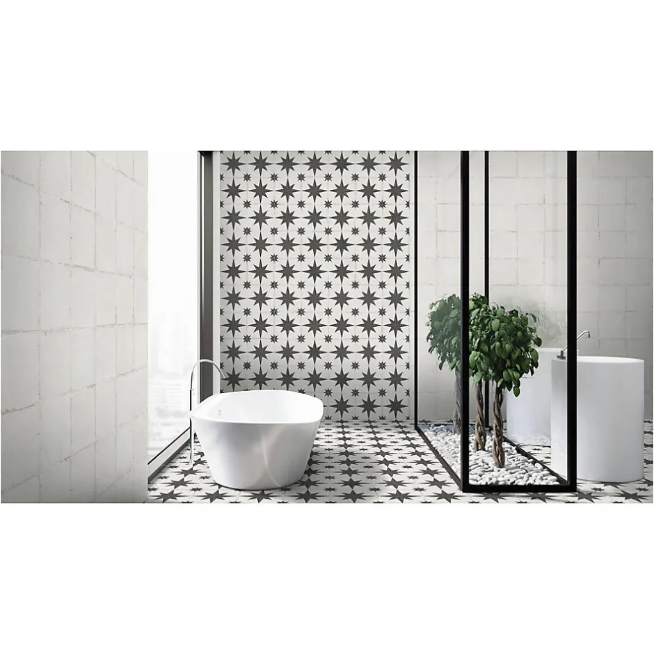 Carrelage grès cérame effet carreau ciment vieilli CHEZ COCO SUN 25x25cm 25x25 cm Noir et Blanc - Mat - boîte de 1.13 m2-Gioia Materia Online