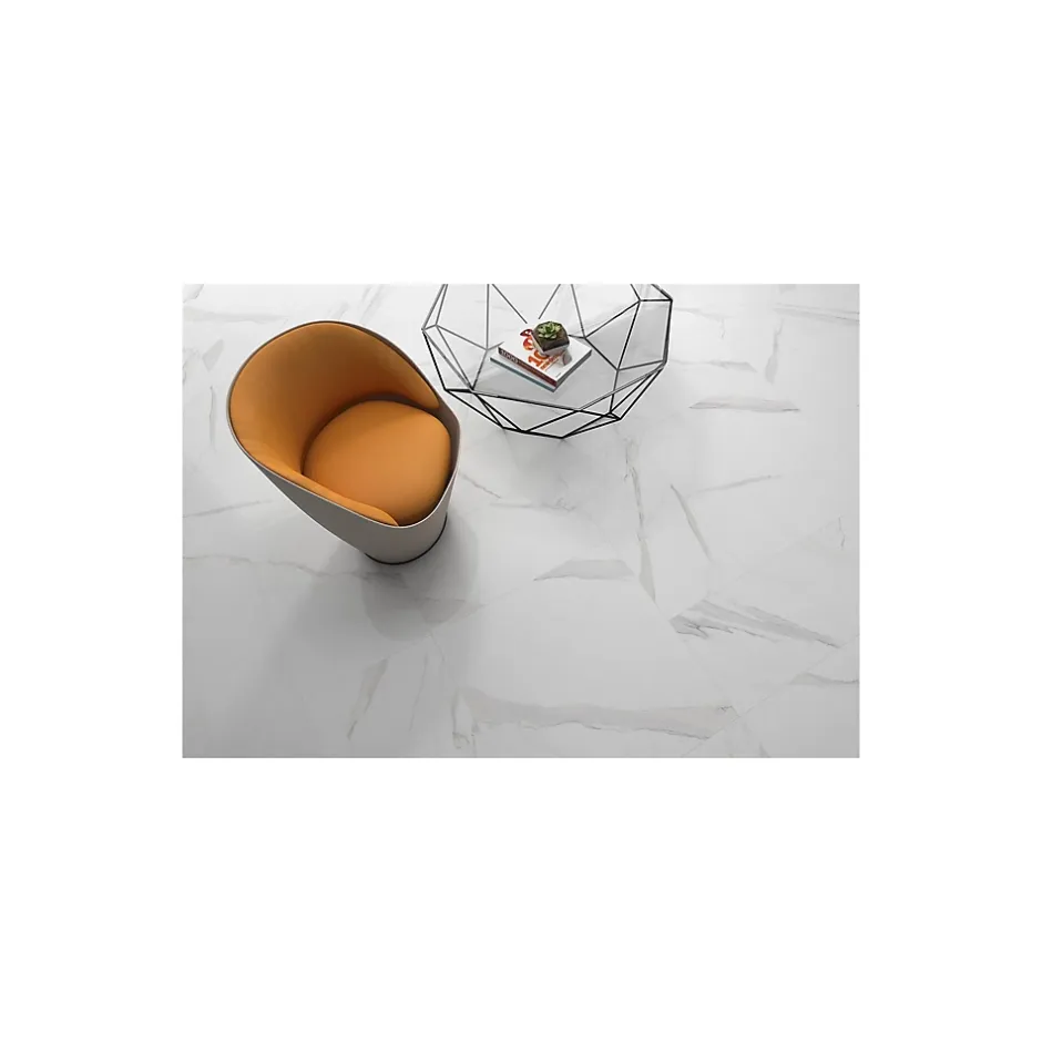 Carrelage grès cérame effet marbre BLANC STATUARY 60x60 cm Blanc - Brillant / Poli - boîte de 1.44 m2-Gioia Materia