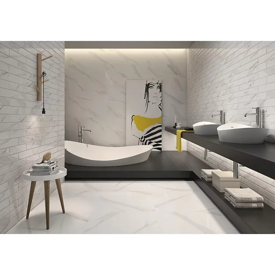 Carrelage grès cérame effet marbre BLANC STATUARY 60x60 cm Blanc - Brillant / Poli - boîte de 1.44 m2-Gioia Materia