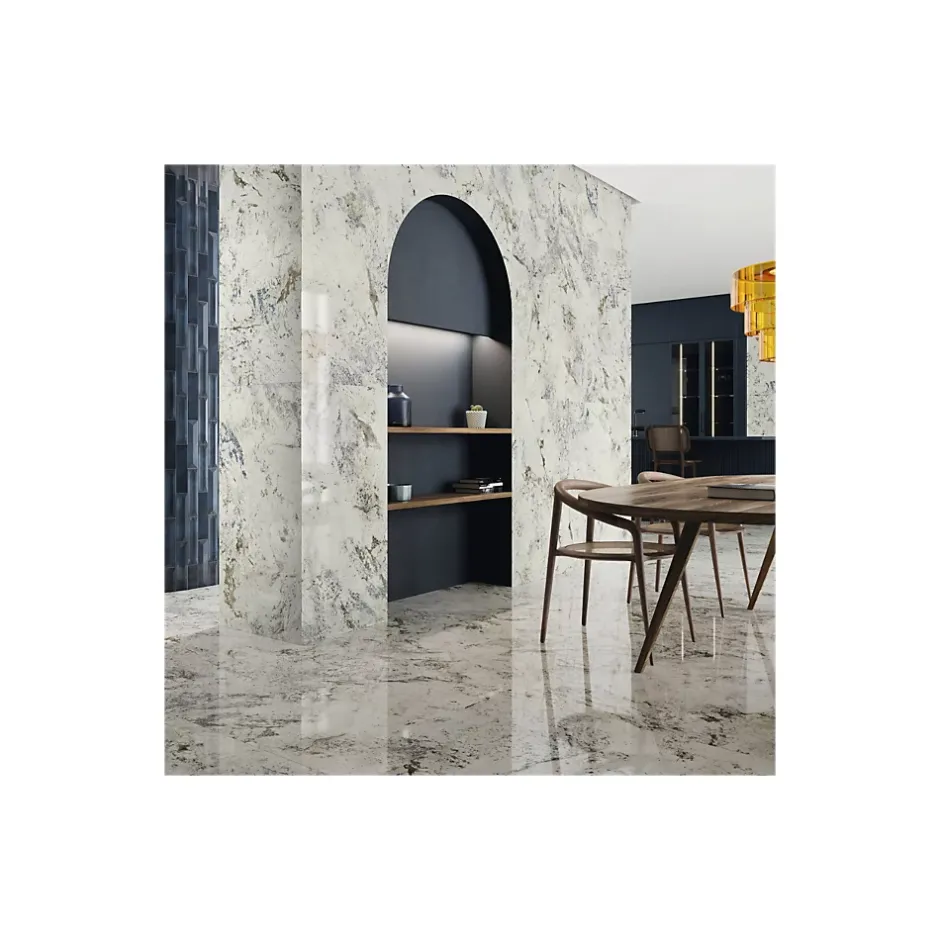 Carrelage grès cérame effet marbre ALPES 280x120cm Blanc - Brillant / Poli - boîte de 3.36 m2-Gioia Materia Best