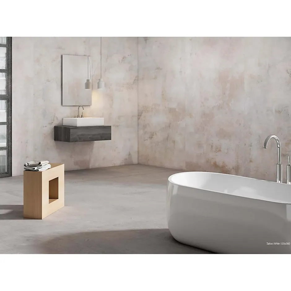 Carrelage grès cérame effet béton brut TATTOO 120x60 cm Blanc - - boîte de m2-Gioia Materia New