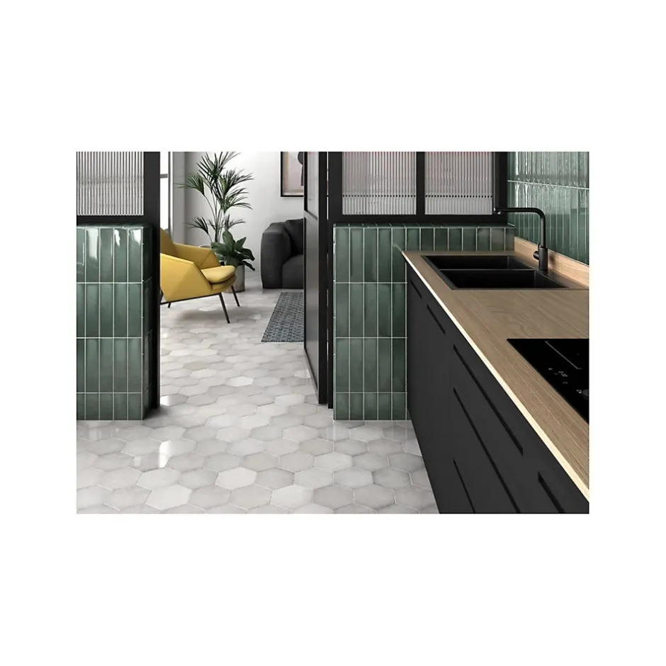 Carrelage grès cérame effet rustique HERITAGE hexagone 20x17,5cm Hexagone 20x17.5 cm Blanc cassé - Mat et Brillant (mélange) - bo-Gioia Materia Discount