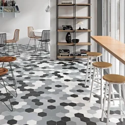 Lux Mosaic Carrelage Hexagonal Effet Béton Gris Clair Intérieur/Extérieur . Grès Cérame. Essence Pearl 14x16cm