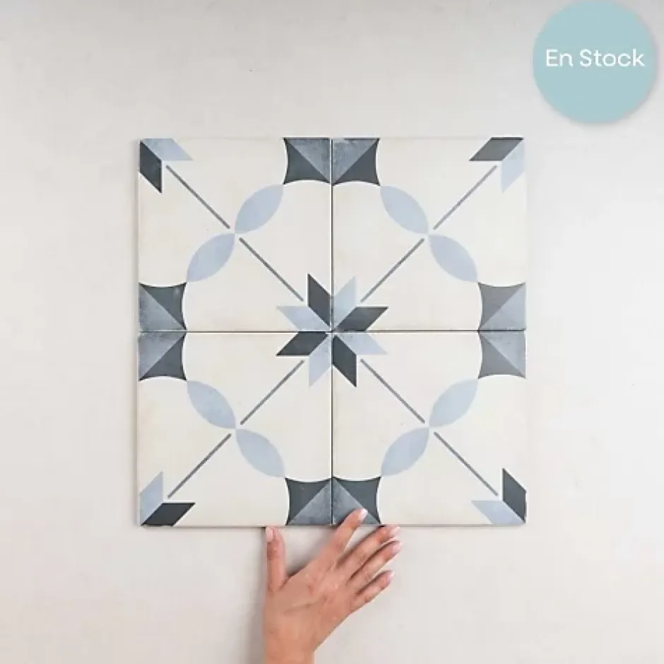 Carrelage Imitation Carreaux de Ciment ART NOUVEAU DECOR 20x20 Arcade Blue - Les Carreaux de Jean-Gioia Materia Clearance