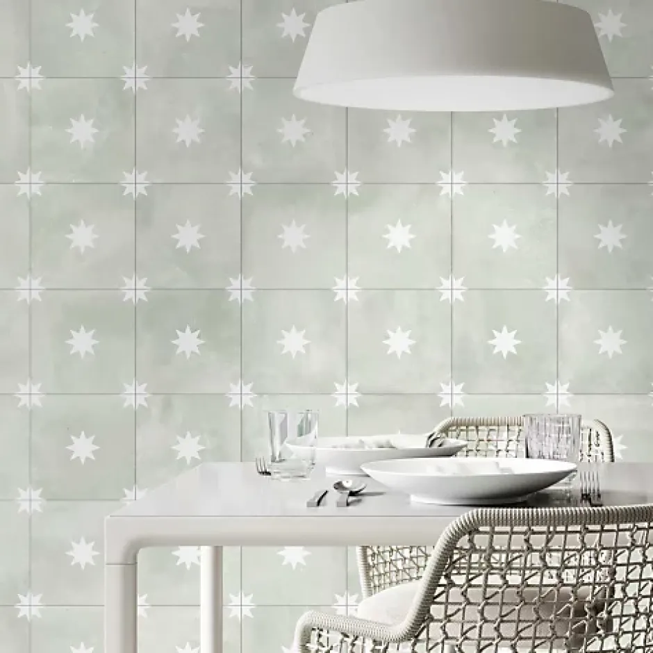 Comptoir du Cérame Carrelage Imitation Carreaux de Ciment Vert Étoile STAR 44x44 Sage - Les Carreaux de Jean