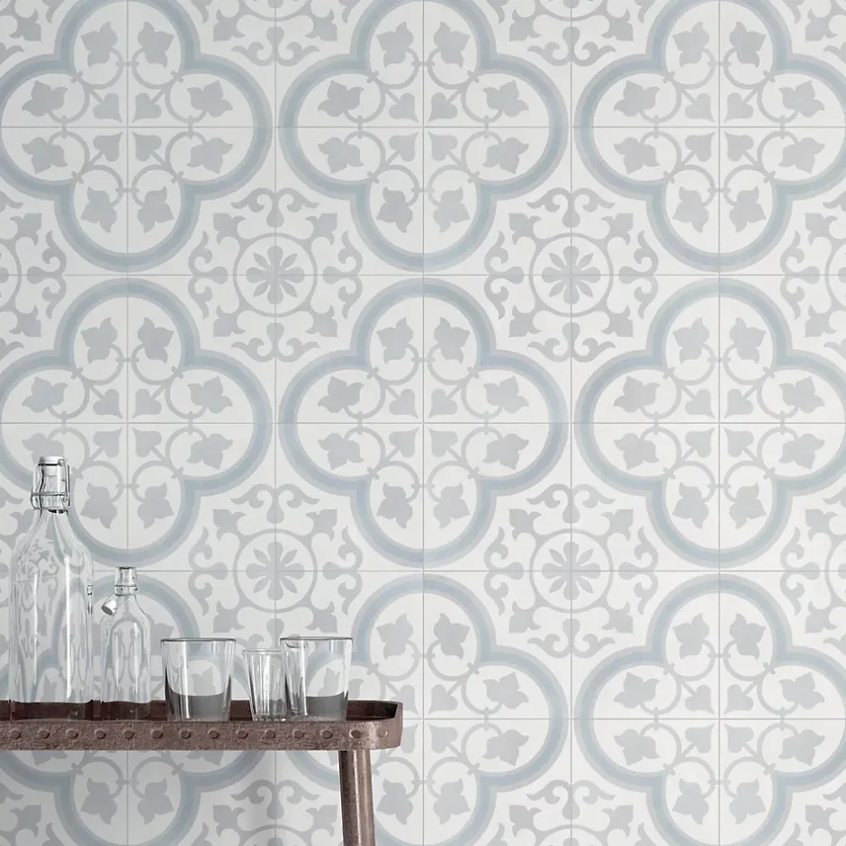 Carrelage Imitation Carreaux De Ciment 22,3x22,3 HAVANA Silver Ornate - Les Carreaux de Jean-Les Carreaux De Jean New