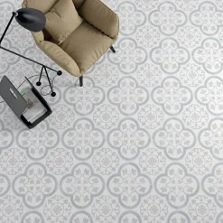 Carrelage Imitation Carreaux De Ciment 22,3x22,3 HAVANA Silver Ornate - Les Carreaux de Jean-Les Carreaux De Jean New