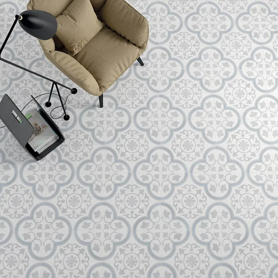 Carrelage Imitation Carreaux De Ciment 22,3x22,3 HAVANA Silver Ornate - Les Carreaux de Jean-Les Carreaux De Jean New