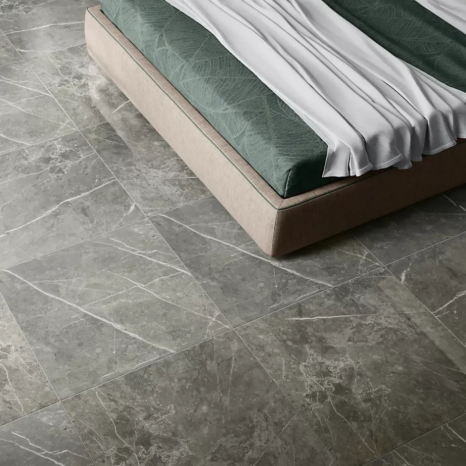 GoodHome Carrelage intérieur sol et mur gris foncé effet marbre brillant L.59.5 x l.59.5 cm x ép.9 mm, Ultimate Marble