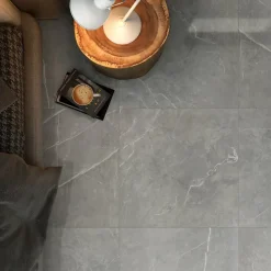 GoodHome Carrelage intérieur sol et mur gris foncé effet marbre brillant L.59.5 x l.59.5 cm x ép.9 mm, Ultimate Marble