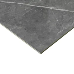 GoodHome Carrelage intérieur sol et mur gris foncé effet marbre brillant L.59.5 x l.59.5 cm x ép.9 mm, Ultimate Marble