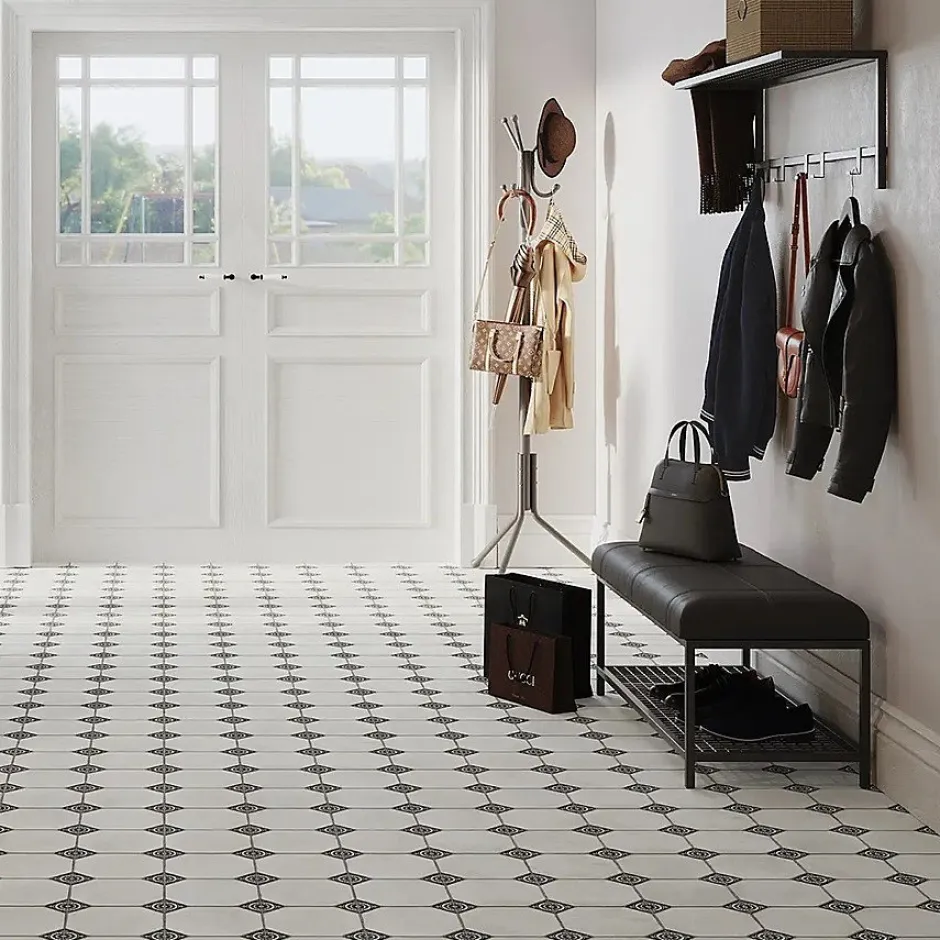 carrelage LEEDS BLACK 33x33cm imitation carreaux ciment-Concept Mosaïque Outlet