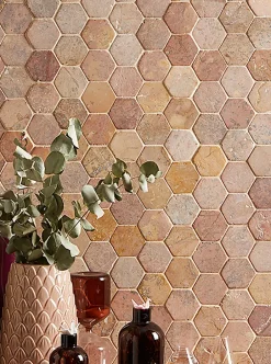 Pegane Carrelage mosaïque / Plaque de mosaïque mur et sol en marbre naturel coloris rose - 33 x 33 cm