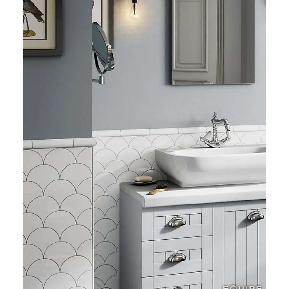 Aelle Carrelage Carrelage mur écaillon de poisson uni blanc brillant 10,6x12 cm SCALE FAN WHITE