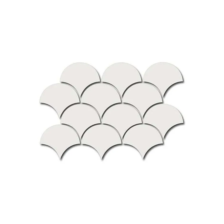 Aelle Carrelage Carrelage mur écaillon de poisson uni blanc brillant 10,6x12 cm SCALE FAN WHITE