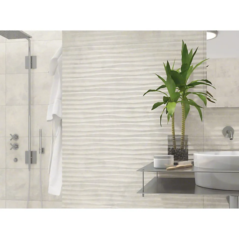 Carrelage mur effet béton blanc perlé 32x99 cm DANXIA-R BLANCO-Aelle Carrelage Best