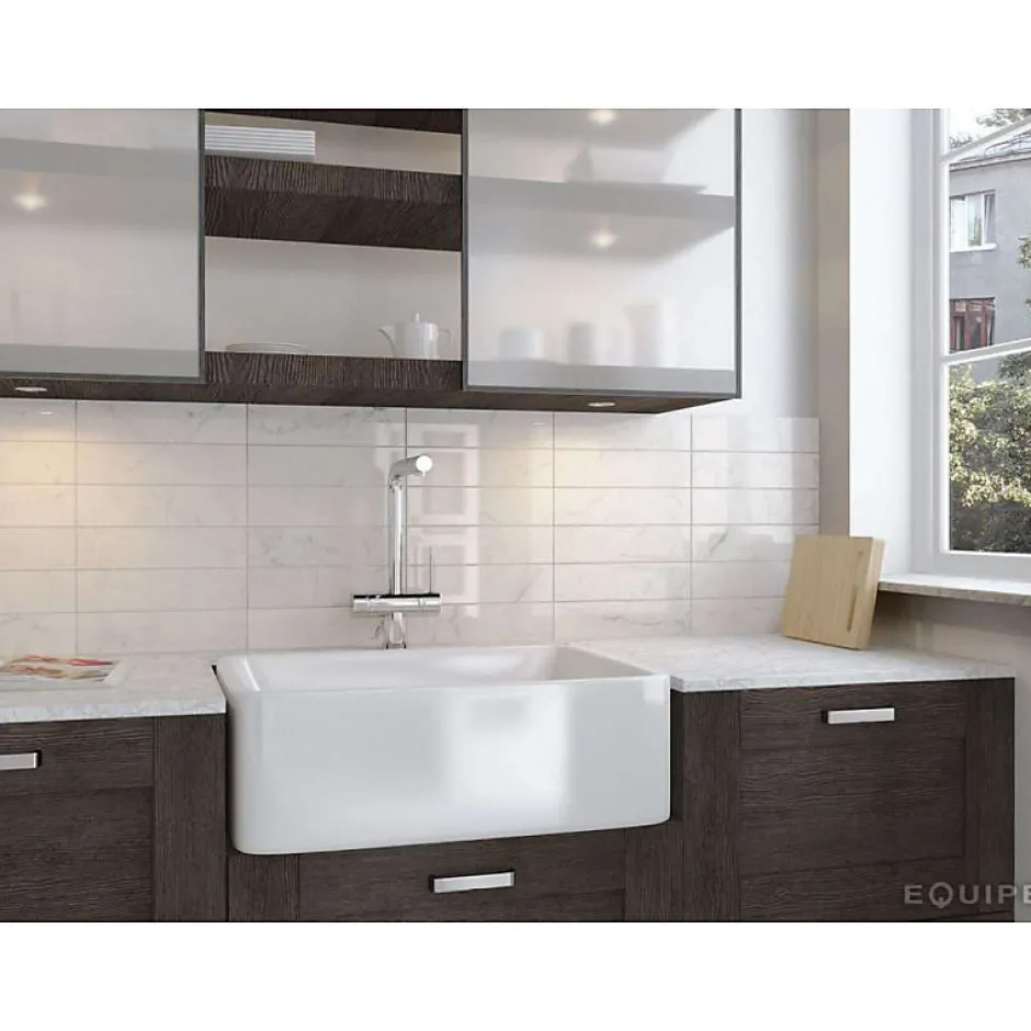 Aelle Carrelage Carrelage mur effet marbre blanc brillant 7,5x30 cm CARRARA