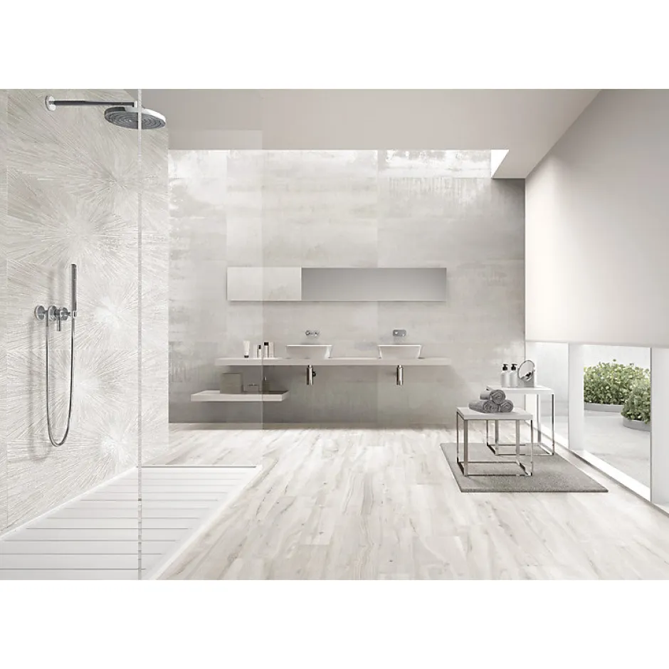 Carrelage mur effet métal décoratif pailleté blanc 30x120 cm IONIC IMPACT WHITE-Aelle Carrelage New