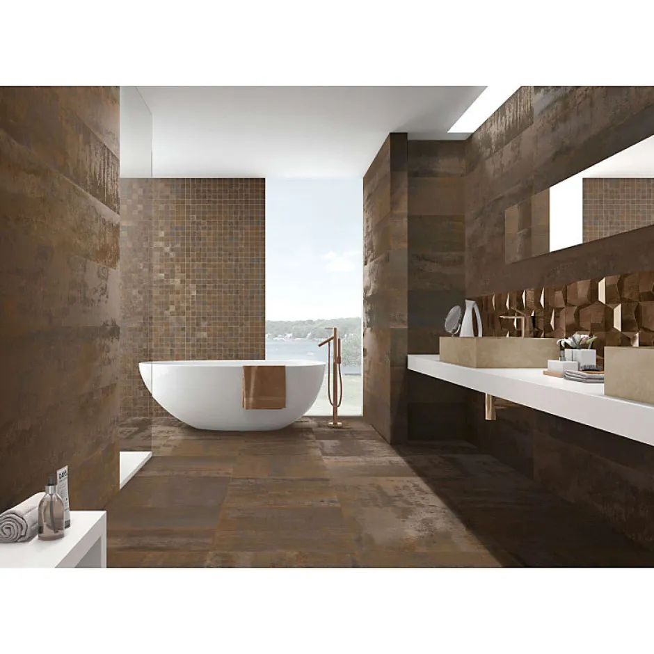 Carrelage mur effet métal cuivre 30x120 cm IONIC COPPER-Aelle Carrelage Outlet