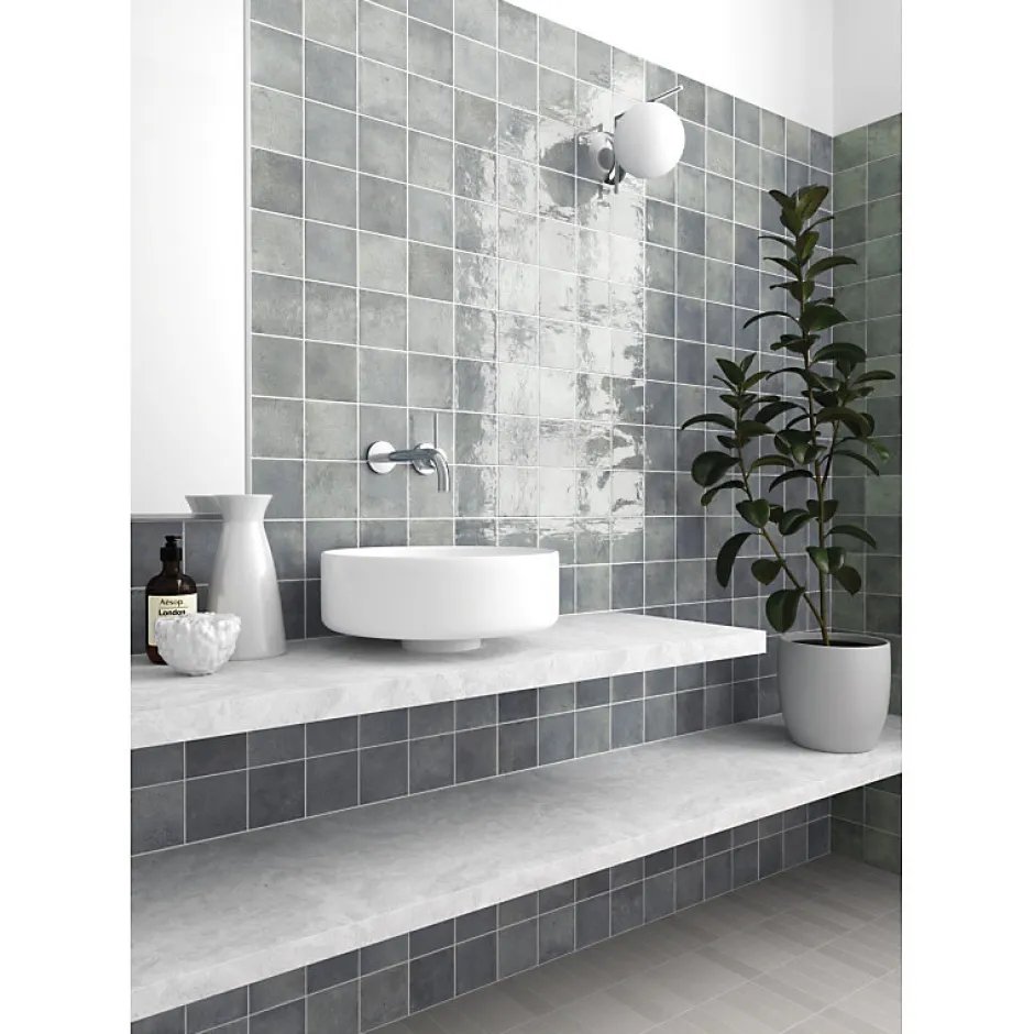 Aelle Carrelage Carrelage mur effet pierre gris bleu 10x10 cm brillant - VERTICALE MOODY BLUE