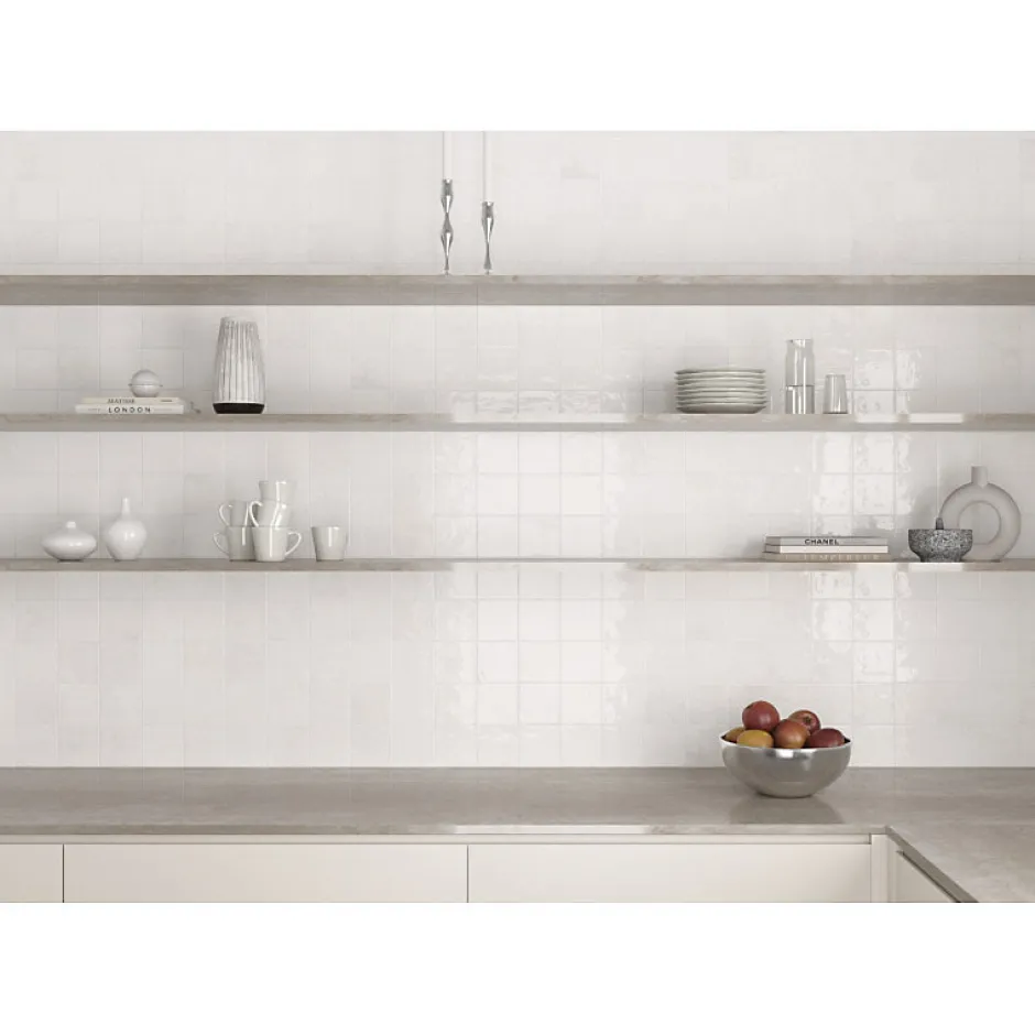 Aelle Carrelage Carrelage mur effet pierre blanc 10x10 cm brillant - VERTICALE CLEAN