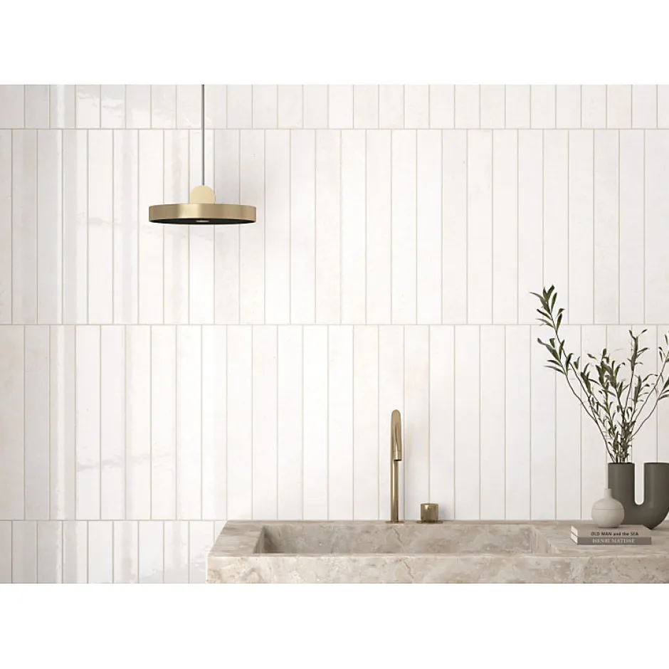 Aelle Carrelage Carrelage mur effet pierre blanc 5x40 cm brillant - VERTICALE CLEAN