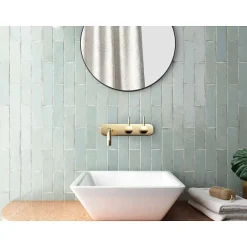 Carrelage mur effet zellige vert menthe brillant 6x24,6 cm TRIBECA SEAGLASS MINT-Aelle Carrelage