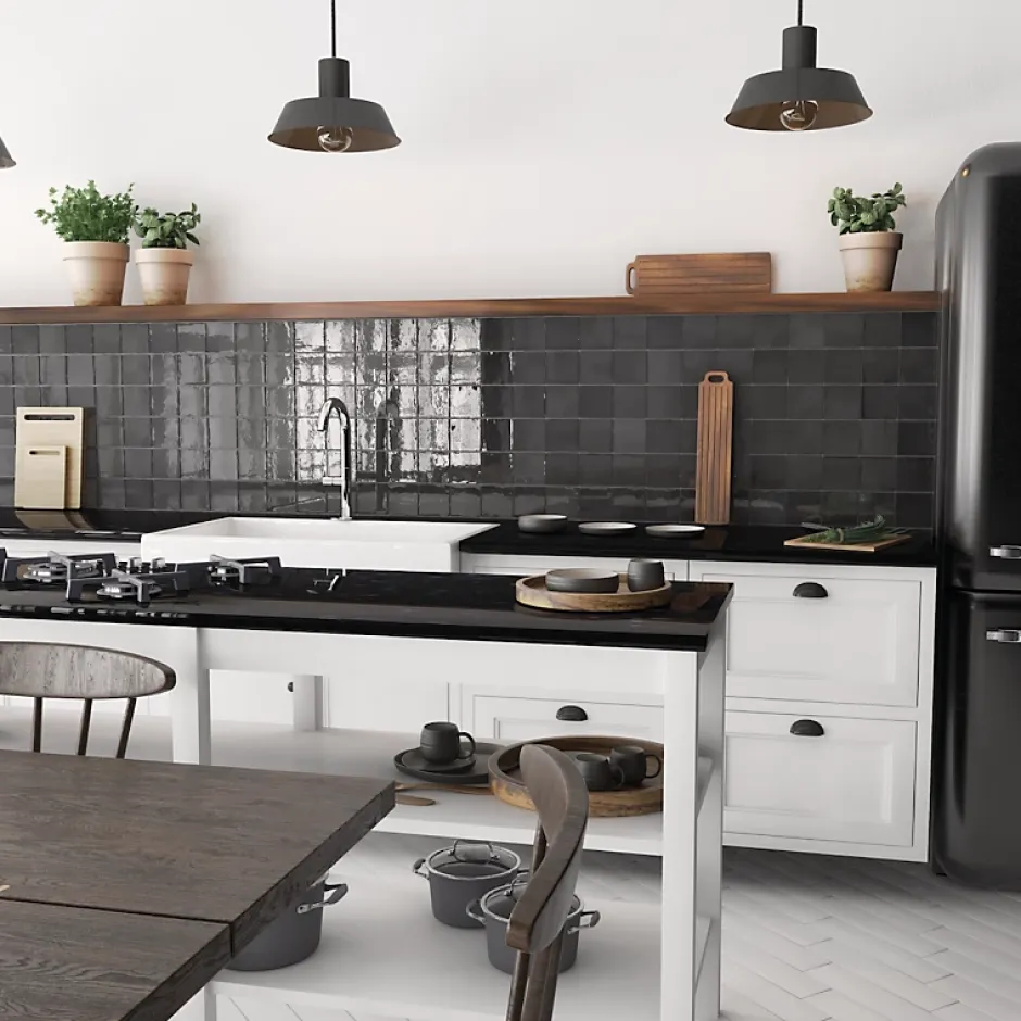 Carrelage mur effet zellige noir 10x10 cm MANACOR BLACK-Aelle Carrelage Outlet