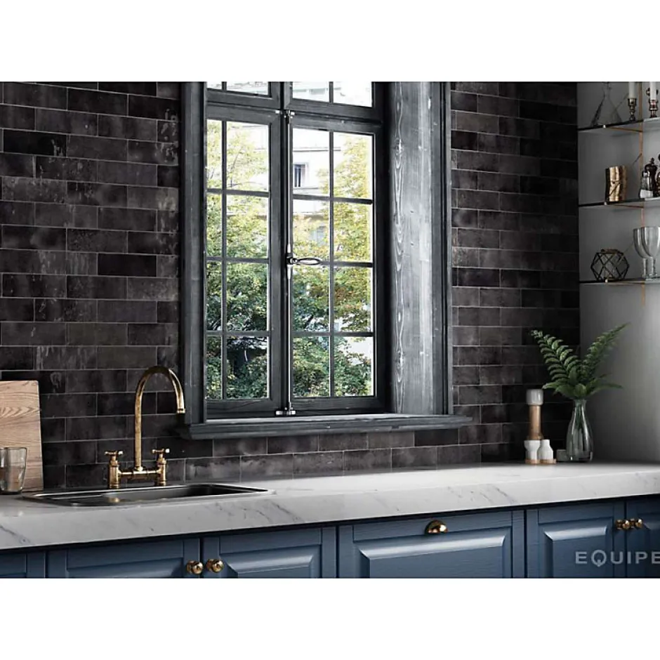 Aelle Carrelage Carrelage mur effet zellige bejmat gris anthracite 6,5x20 cm ARTISAN GRAPHITE