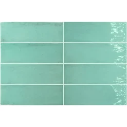 Aelle Carrelage Carrelage mur effet zellige bejmat marocain 5X15 cm turquoise brillant FANGO AQUAMARINE