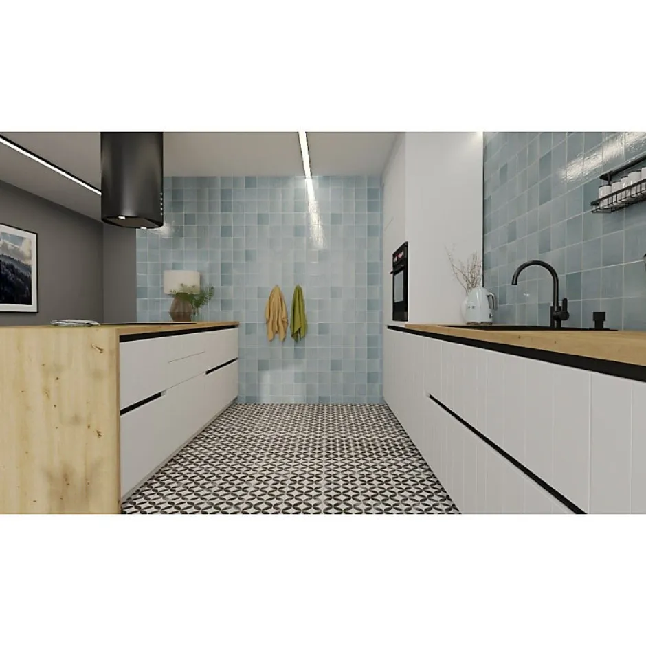 Carrelage mur effet zellige bejmat bleu 13,2x13,2 cm ARTISAN AQUA-Aelle Carrelage Clearance