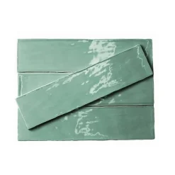 Carrelage mur effet zellige bleu turquoise 7,5x30 cm MASIA JADE-Aelle Carrelage Clearance